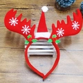 Red Christmas headband featuring reindeer antlers with snowflakes and a mini Santa hat - Large Red Velvet Antlers / Red