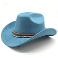 Détail du chapeau de cowboy en daim turquoise avec bande ethnique et perles turquoises - M (56-58cm) / Bleu sarcelle