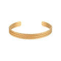 Adjustable golden stainless steel cuff bracelet featuring a triple-layer braided twist design - Three-Layer Wheat Pattern Open Cuff (Gold)