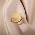 Elegant gold ginkgo leaf open ring with a polished finish and adjustable band - Gold Ginkgo Leaf
