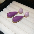 Detailed close-up of purple acrylic teardrop earrings on white jewelry gift box - Silver Earring Post - Purple