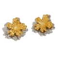 Irregular double-layer leaf earrings in 18K gold and silver two-tone stainless steel - Gold and Silver Two-tone