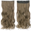 55cm brown highlighted wavy hair extension piece with clips for women - Brown Mix Platinum Blonde (10-86)