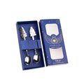Set di cucchiai natalizi in acciaio inossidabile con motivi festivi in box blu - Babbo Natale con regalo + Albero di Natale / Confezione regalo blu set da 2 pezzi / Oro