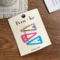 Three-piece set of triangle hair clips in colorful stripes, matte pink and sky blue - Bohemian Color Stripe Style / Set of 3 / Pink/Blue