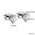 Silver shell-shaped stainless steel stud earrings with hypoallergenic metal finish - Shell (EA137801S) / Silver