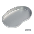 Sleek oval silver stainless steel jewelry tray with polished finish on white background - Silver