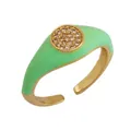 Adjustable copper ring with mint green enamel and micro-set cubic zirconia accents - Neon Green - Cluster Set