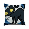 Cute black cat with yellow eyes under full moon on a square linen cushion cover - Deep Blue Night Cat