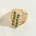 Multi-layer 14K gold plated ring featuring double rows of round green zircon stones - Green Zircon