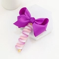 Purple bow hair tie with pink-white gradient beads on a white geometric stand - Purple Gradient