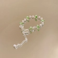 Elegant silver bracelet with olive green marquise zircon and sparkling clear crystals - No.64 Silver Green Marquise Zircon Anklet-Silver-Green