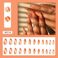 Uñas postizas de almendra con ondas naranja brillante y puntos, set de 24 piezas - Naranja Brillante Francés (Con Pegamento)
