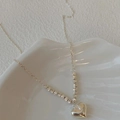 Minimalist silver chain necklace with ribbed cylindrical beads and a solid heart pendant - Threaded Cylindrical Beads with Solid Heart Necklace (XL2898)