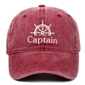 Vintage washed burgundy baseball cap featuring white Captain embroidery and wheel logo - Adjustable / Burgundy
