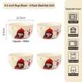 Lot de 4 bols mignons en céramique à motif cartoon, 4,5 pouces 490ml pour famille - Bol Ruyi de 4,5 pouces - Fille au chapeau rouge (Lot de 4)