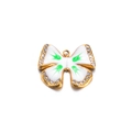 White and green butterfly pendant with gold plating and sparkling rhinestones - Milky White