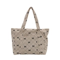 Grande borsa tote beige in velluto a coste trapuntato con motivi a fiocco nero - Bianco Sporco
