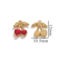 Golden and red cherry pendant with heart-shaped gemstone, size 12mm x 10.5mm - 1 Piece / Red Crystal Gold Cherry