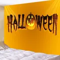 Halloween decorative tapestry with glowing pumpkin and wooden text for bedroom decor - 150x130cm / WSJ28 Orange Halloween Pumpkin