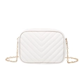 Elegant white V-quilted small crossbody bag with gold chain strap and textured leather - Off White