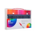 Lot de 60 feutres aquarelle à double pointe en boîte transparente avec poignée rouge - 60 Couleurs Corps Noir