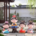 Set of four Tang dynasty style resin figurines in various poses for home decor - S / Elegant Style (1056-5; 4pcs Set) / Multicolor