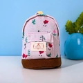 Pink floral canvas mini backpack coin purse with suede base and hanging loop hook - Pink