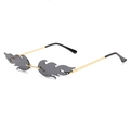 Chic dark gray flame-shaped rimless sunglasses with slender gold metal temples - Black Gray Lens / Black and Gray