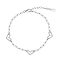S925 sterling silver paperclip link bracelet with heart charms on white background - Silver Paperclip Heart Bracelet / 2.5*5.6mm