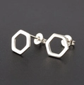 Polished silver hollow hexagon geometric stud earrings in minimalist stainless steel - Diamond / Steel