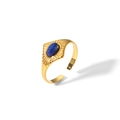 Vintage Ring aus 18K vergoldetem Edelstahl mit ovalem blauem Stein und Sonnenstrahlmuster - Lapislazuli-Stil (YYR023113-LA) / Dunkelblau (YYR023113-LA)
