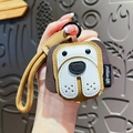 Cute leather dog keychain in colorful patchwork PU with a braided strap and metal ring - Coffee Dog