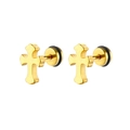 Detailed view of gold cross stud earrings featuring a premium brushed metal texture finish - Single Piece / Gold