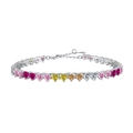 S925 sterling silver bracelet featuring multi-colored heart-cut cubic zirconia gems - 925 Silver / Colorful Heart Style (DY150225-CS)