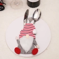 Red gnome Christmas cutlery holder with striped hat for festive table decoration - Style A Striped Hat (J-CZ45)