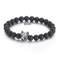 DIY black matte stone beaded bracelet with 8mm beads and silver wolf head charm pendant - 8mm / Black (8mm Agate)
