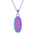 Golden tree pendant necklace with iridescent gradient finish on stainless steel oval charm - Rainbow Color + Necklace Chain