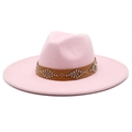 Cappello fedora in lana rosa a tesa larga con fascia in pelle e borchie argentate - Adulto 56-59cm / Rosa