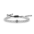 Bracelet à perles avec boule en zircon noir et cordon tressé réglable argenté - Boule de Zircon / Argent