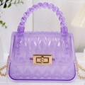Mini transparent purple jelly bag with leaf texture and golden chain strap - Purple