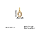 Gold stainless steel letter O pendant with zircon pavé and detailed measurements - Number 0 / Gold