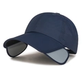 Navy blue quick-dry baseball cap with retractable side flaps and breathable side holes - Navy Blue