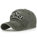 Charcoal grey washed cotton baseball cap with white 3D embroidery New Ocker design - Adjustable / Dark Green