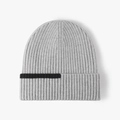 Grey knit beanie for men and women featuring thick ribbing and black stripe detail - Light Gray