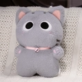 Gray plush cat doll with large eyes and pink bell collar on a soft knit background - Gray Cat / 40CM