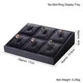 Black leather 6-slot ring display tray with dimensions 17x13.5x4cm for jewelry showcase - 6-Slot Ring Display Tray (Black)