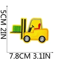 Detail view of cartoon forklift embroidered patch with dimensions 7.8cm by 5cm - Forklift