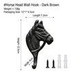Vintage dark brown cast iron horse head wall hook with mounting screws and dimensions - Black Brown