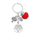 Teacher gift keychain with red apple, tree of life, owl and engraved gratitude charm - YPYS05 Keychain Silver